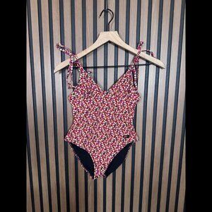 Solid & Striped Swimwear Bikini Small Pink Orange Shoulder Tie Confetti Floral